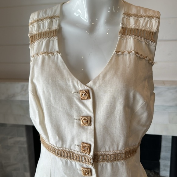 Vintage Nina K David Cline Ivory & Tan Crochet Inset Vest or Top Size 10 - Picture 3 of 10